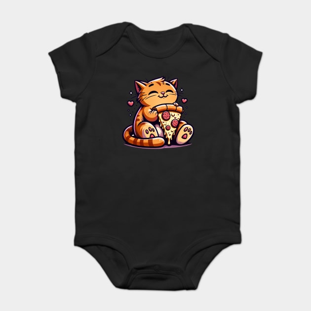 Cute Orange Cat Eating Pizza, Funny Pizza Lover Baby Bodysuit by logiamerch